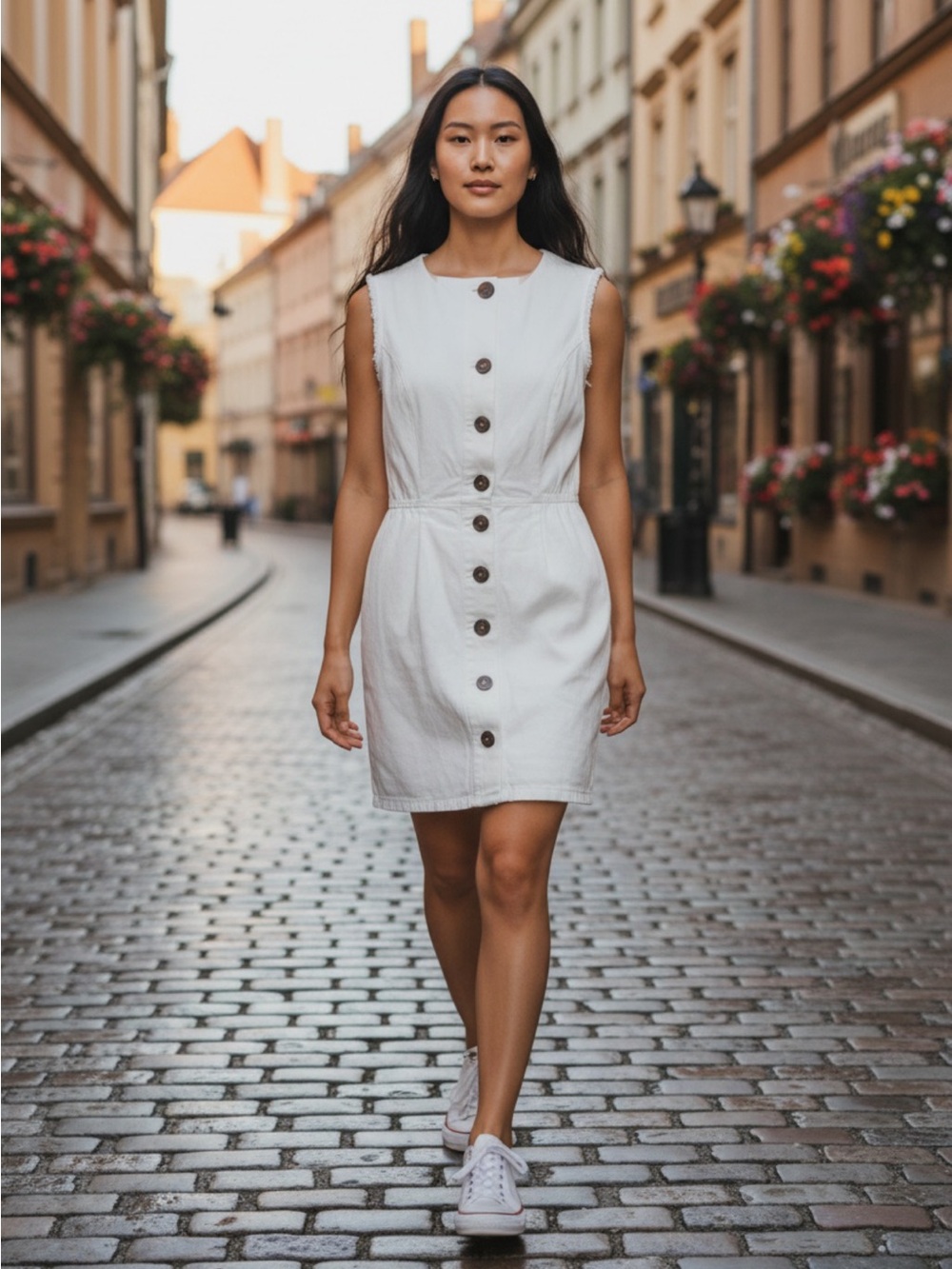 Zara withe dress with button down front Size Small